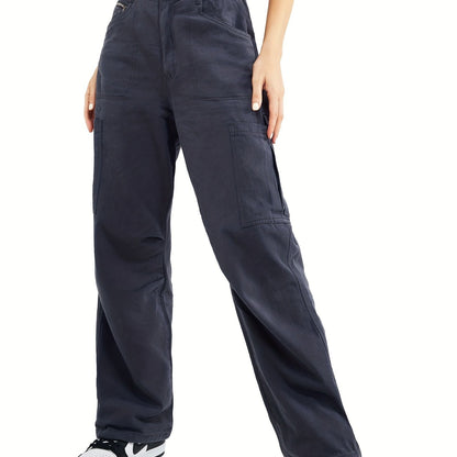 Pantaloni cargo con tasche a patta e tasche oblique, pantaloni larghi a vita alta con bottoni Y2K per primavera ed estate, abbigliamento da donna