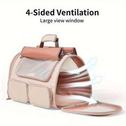 Cat Carrier, 4 Mesh Windows Small Dog Carrier, 4 Storage Pockets Cat Travel Bag, Under 44 lb Airline Approved Pet Carrier, Rollable Cover for Nervous Cats, Pink