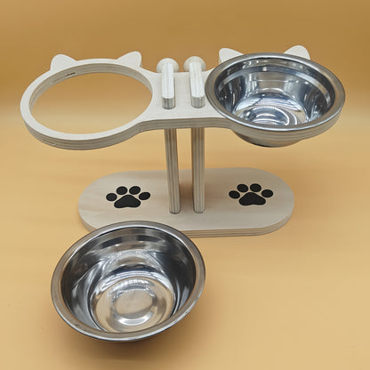 Pet Feeding Set, Stainless Steel Double Bowl Pet Feeder, Height Adjustable, 15° Tilted Neck Anti-Choking Protection, Cat and Dog Bowl, Easy to Clean, High Platform Bowl for Cats, Three Colors Available, Cute and Practical, S