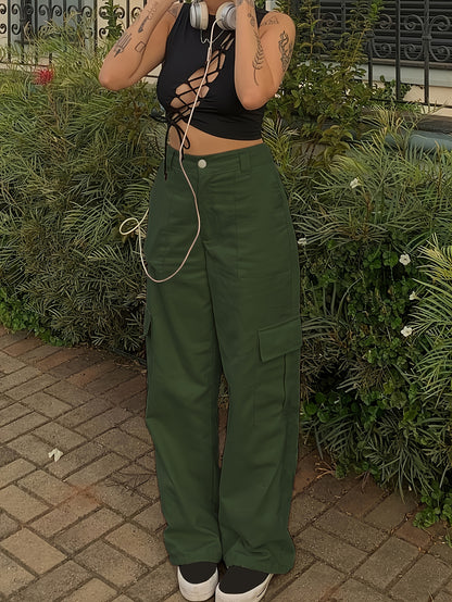 Y2K Women's Fashionable Street Hip-hop Retro Cargo Pants, Loose Large Pocket High Waist Straight Jeans Cargo Pants For Hiking, Women's Athleisure