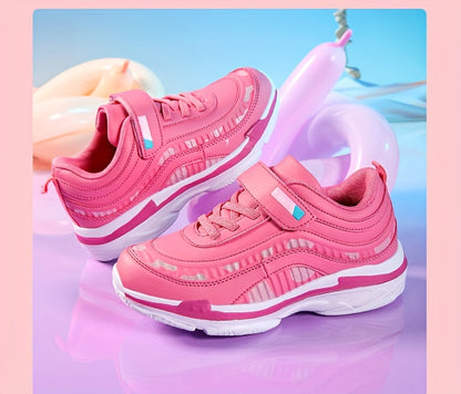 Girl's Solid Sneakers With Hook & Loop Fastener, Comfy Non Slip Casual Soft Sole Shoes For Kids Outdoor Activities