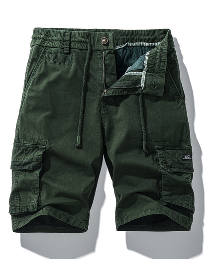 Men'S Heavy-Duty Work Shorts - Olive Green Cargo Pants with Multiple Utility Pockets, Non- Fabric for Construction, Outdoor, Everyday Casual - Adjustable Drawstring Waist - Model 9385, Outdoor Apparel, Functional Design, Dura