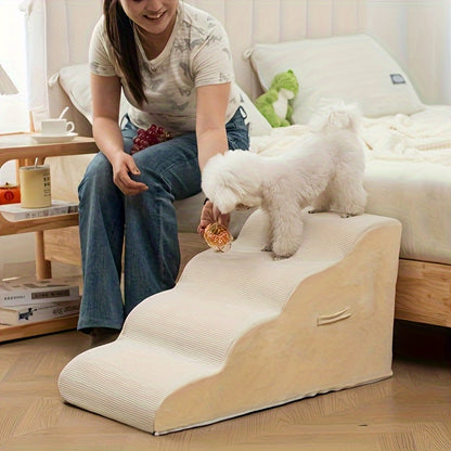 Washable Pet Ramp, Pet Safety Steps, Suitable for Senior Dogs - Non-slip high-density foam steps, diagonal design with soft flannel fabric, suitable for small and medium-sized dogs and cats, Pet Mobility Assist Fashion Ladder