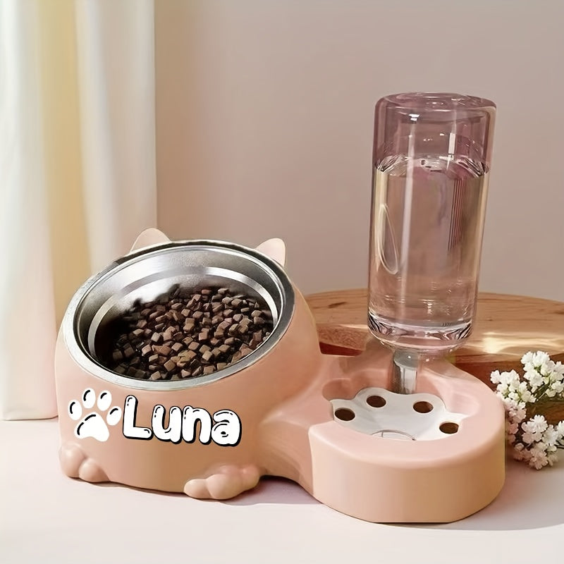 Automatic Smart Pet Feeder and Water Dispenser with Custom Name/Meal Times - Gravity-Fed System, Spill-Proof Design, Easy-Clean Durable Plastic Construction - for Cats, Small Dogs - Auto Food & Water Dispenser with Timer, Ide
