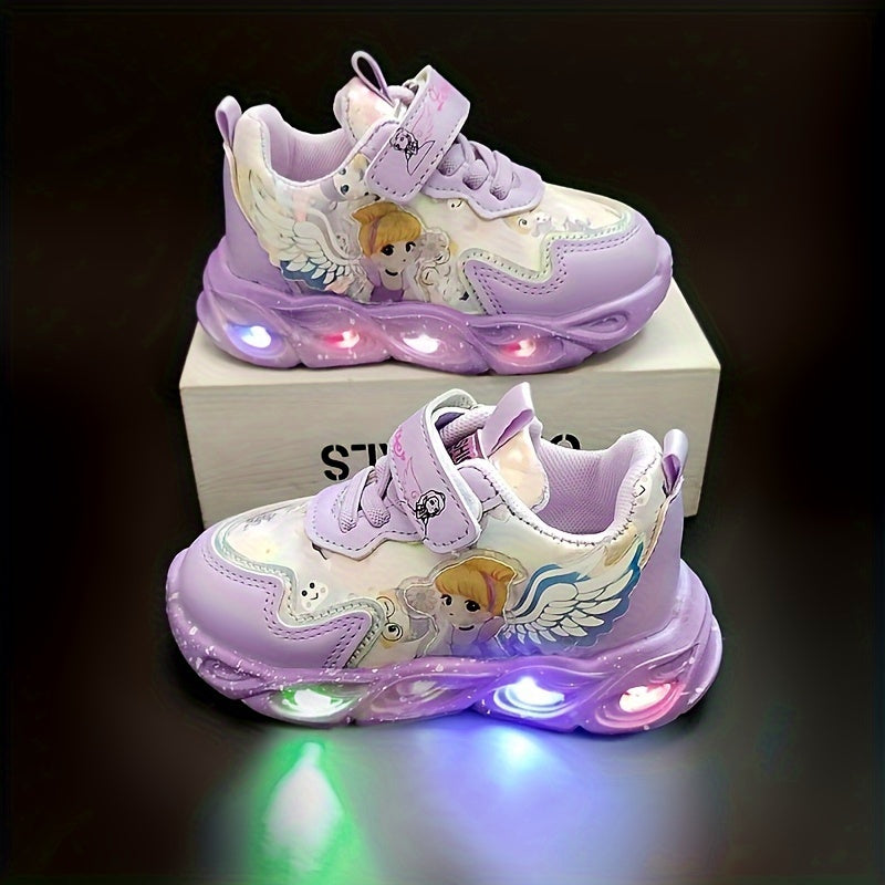 Sneakers luminose per bambini: cinturini magici da principessa, luce notturna, design a cartoni animati, basse, materiale PU, adatte a bambine e bambini da 0 a 14 anni