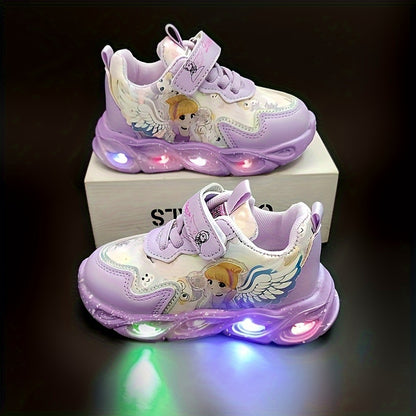Sneakers luminose per bambini: cinturini magici da principessa, luce notturna, design a cartoni animati, basse, materiale PU, adatte a bambine e bambini da 0 a 14 anni
