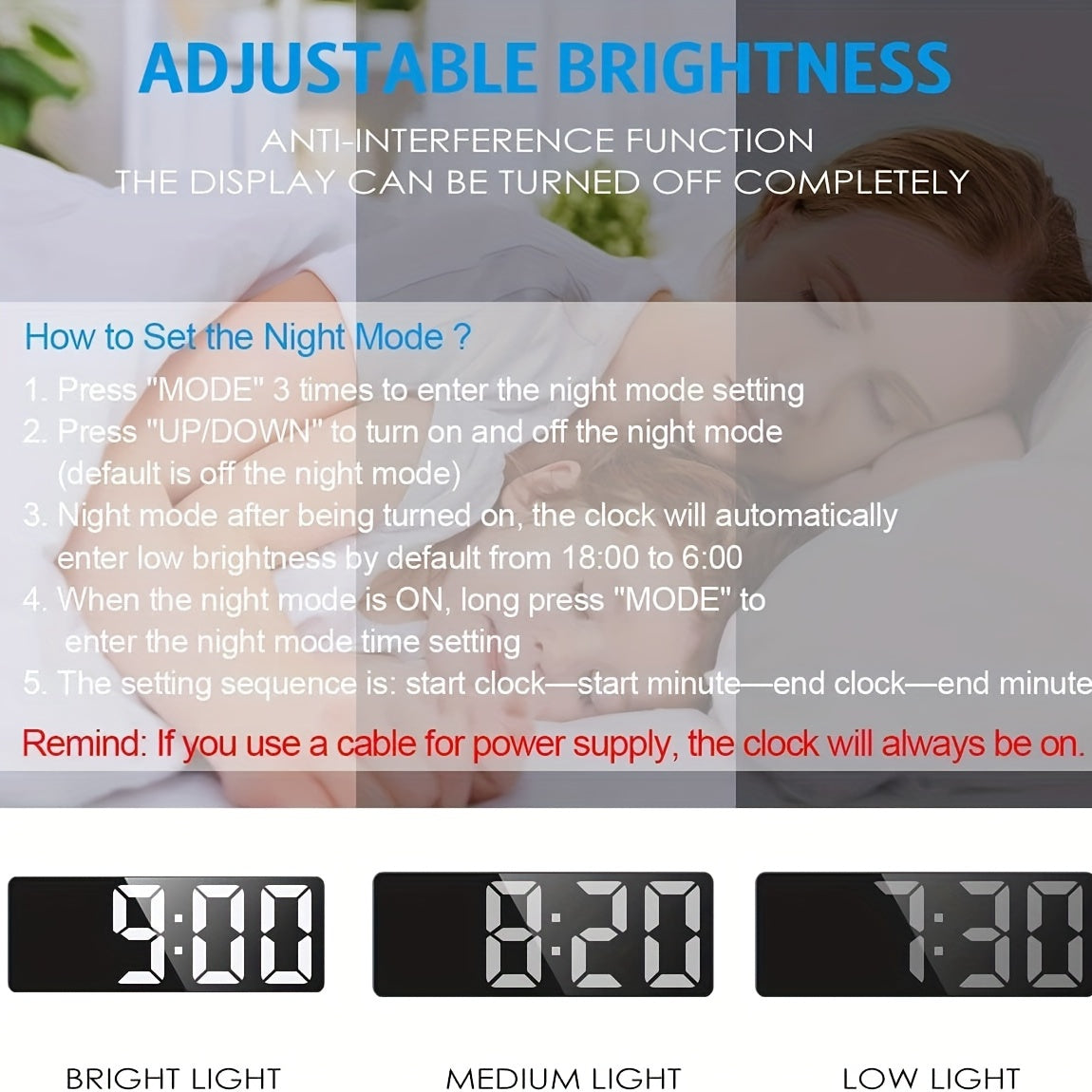 1 sveglia digitale a LED, display HD a specchio con funzione snooze, luminosità regolabile su 3 livelli, con temperatura, 12/24 ore, sveglia elettronica a batteria e USB per camera da letto, arredamento per la casa