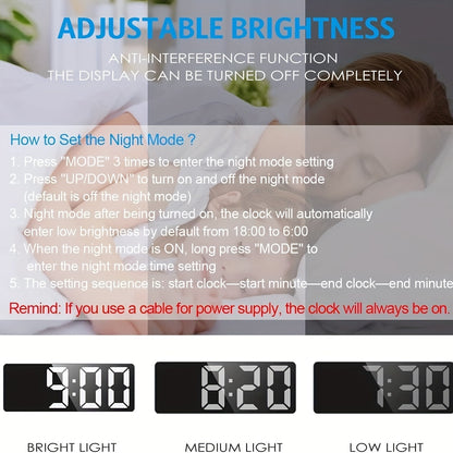 1 sveglia digitale a LED, display HD a specchio con funzione snooze, luminosità regolabile su 3 livelli, con temperatura, 12/24 ore, sveglia elettronica a batteria e USB per camera da letto, arredamento per la casa