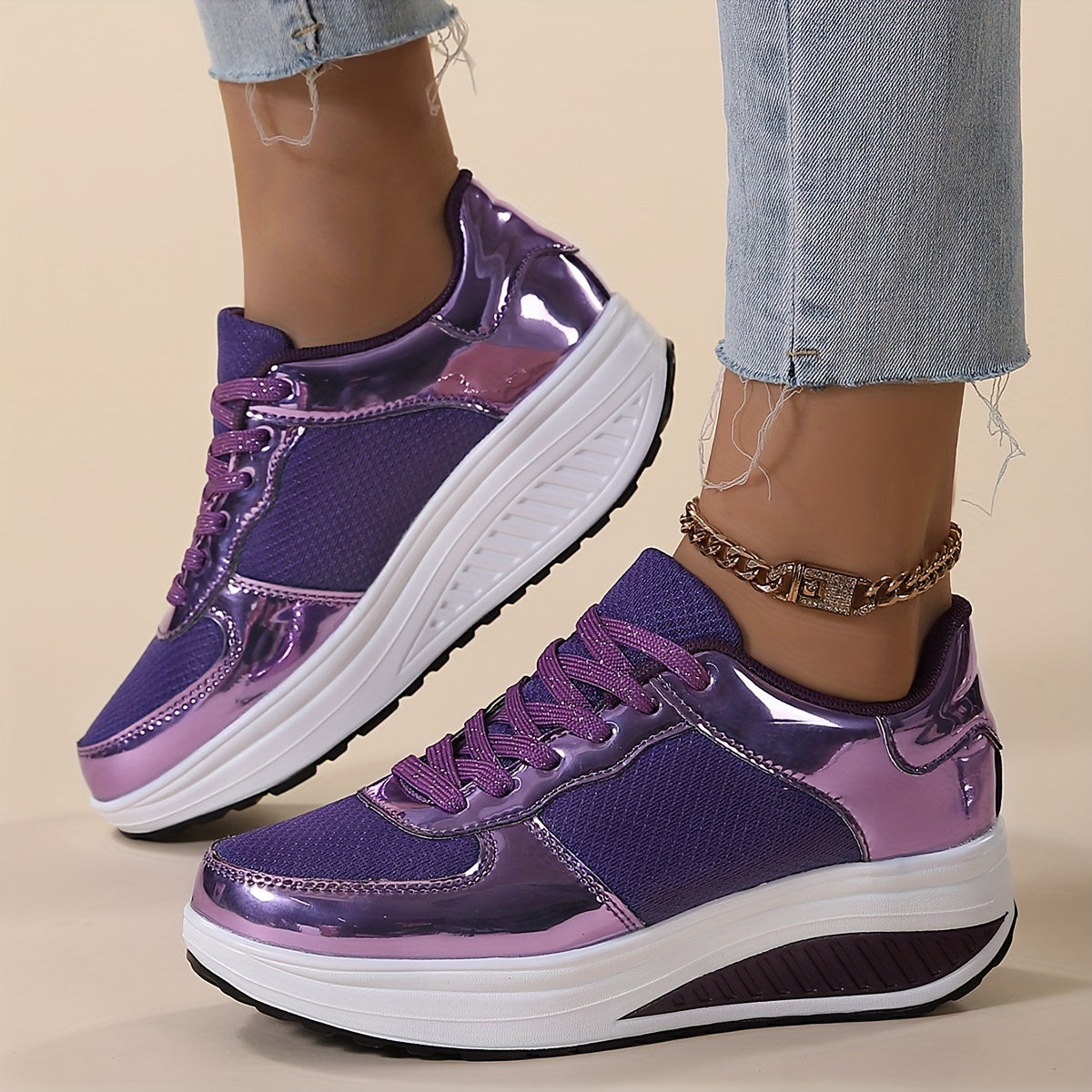 Sneakers da donna con plateau in rete traspirante, scarpe casual con lacci e suola bassa, comode