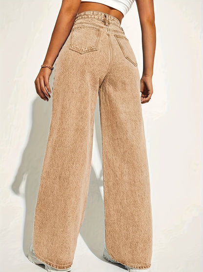 Plain Loose Fit Baggy Jeans, Slant Pockets Non-Stretch Casual Wide Legs Jeans, Women's Denim Jeans & Clothing