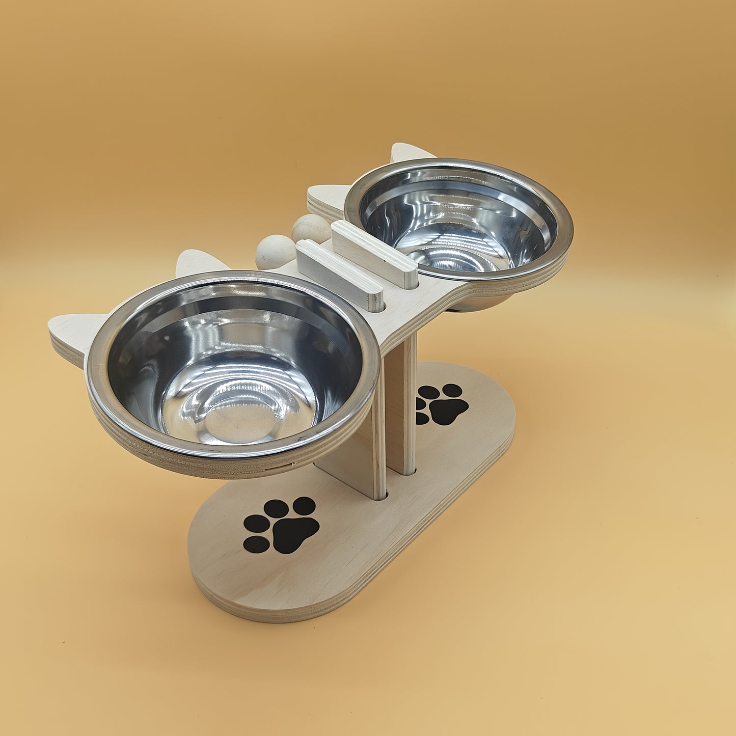 Pet Feeding Set, Stainless Steel Double Bowl Pet Feeder, Height Adjustable, 15° Tilted Neck Anti-Choking Protection, Cat and Dog Bowl, Easy to Clean, High Platform Bowl for Cats, Three Colors Available, Cute and Practical, S
