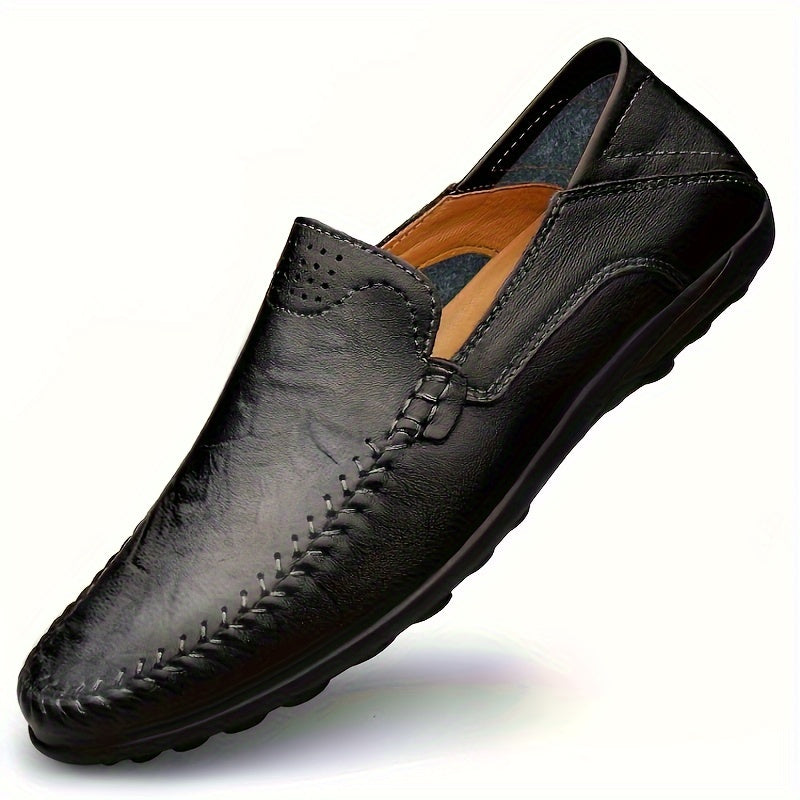 Scarpe casual da lavoro slip-on da uomo CLOHOO - Tomaia in pelle traspirante di secondo strato, comoda fodera in PU e suola in gomma, versatili per tutte le stagioni per ufficio, viaggi e vacanze - Nero, aspetto raffinato | Suola in gomma robusta, Dre