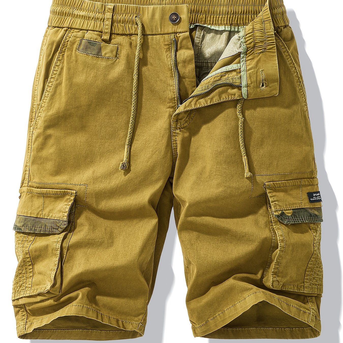Men'S Heavy-Duty Work Shorts - Olive Green Cargo Pants with Multiple Utility Pockets, Non- Fabric for Construction, Outdoor, Everyday Casual - Adjustable Drawstring Waist - Model 9385, Outdoor Apparel, Functional Design, Dura